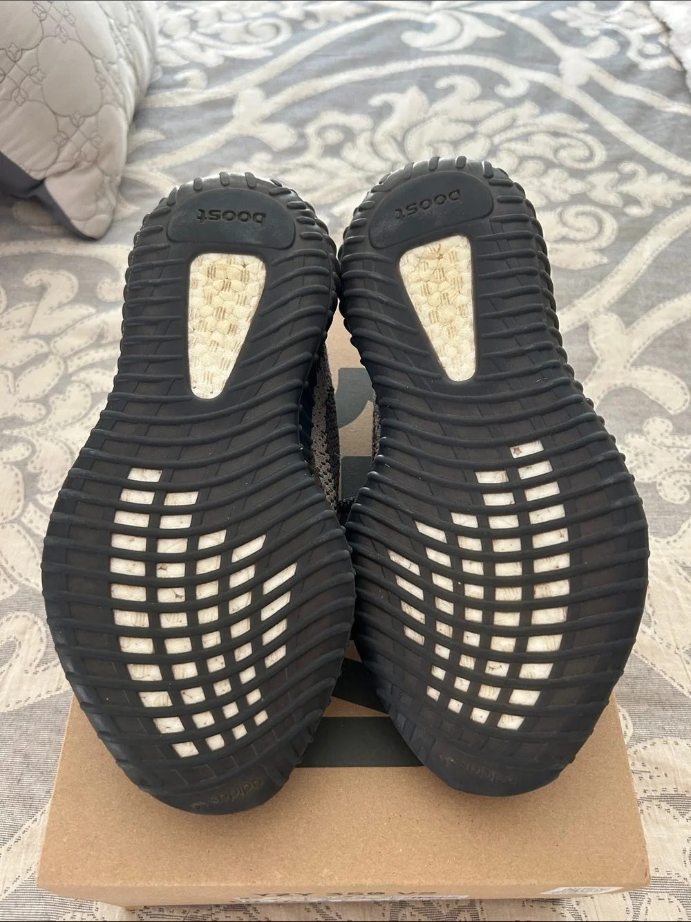 adidas mens YZY 350 Boost-Style Knit Sneakers in Black and Orange
